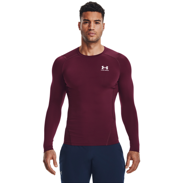 Under Armour HeatGear Armour Comp L/S T-Shirt - Men's - Maroon/White - Image 4