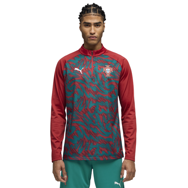 PUMA FPF Warm Up 1/4 Zip Top - Men's - Green Lagoon/Club Red