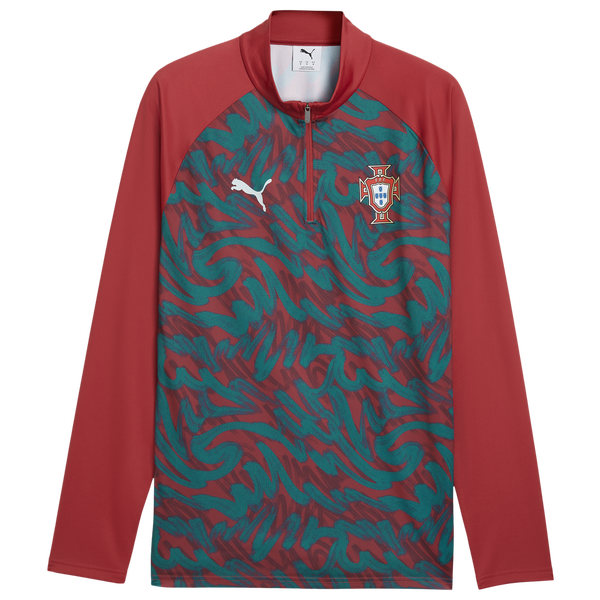 PUMA FPF Warm Up 1/4 Zip Top - Men's - Green Lagoon/Club Red - Image 4