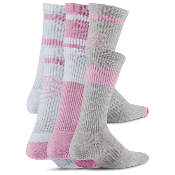 Nike 6 Pack Cushioned Crew Socks - Boys' Grade School - Grey/White/Pink - Image 2