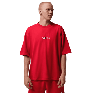 Jordan Back Stretch Oversized Short Sleeve Crew - Men's - Fire Red/White